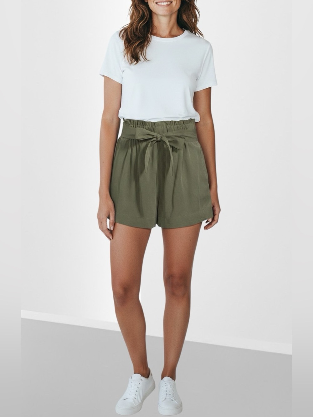 BCBGMaxAzria Olive Green High-Waist Tie-Waist Women’s Shorts. XS